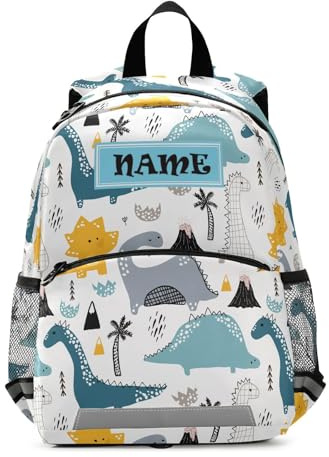 Ksajwzf Kleinkinder-Rucksack, individueller Kindernamen, niedliches Dino-Motiv, Büchertasche für Jungen und Mädchen, 3–6 Jahre, personalisierter Dinosaurier-Rucksack, Kindergarten, Vorschulrucksack,