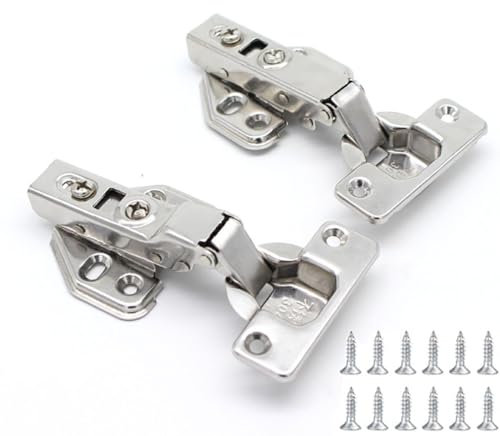 2 PCS Soft Close Cabinet Hinge with 12PCS Screws, Stainless Steel Overlay Folding Kitchen Door Hinge, Degree Mute Replacement Concealed Kitchen Bedroom Cupboards Cabinet