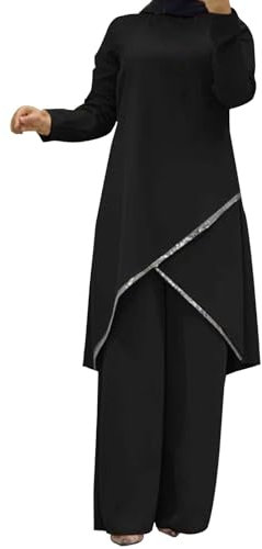NaLatia Muslimische Kleidung für Damen, langärmelig, locker, Ramadan-Trainingsanzug, islamische Kleidung, Bluse, weites Bein, Hose, Anzüge, 2 Stück Freizeitanzug Damen