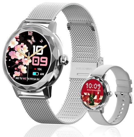 Homailida Smartwatch Damen mit Anruf-Funktion, 123 Sportmodi, IP68 wasserdicht Fitnessuhr Einblick in den Schlafzustand Menstruationszyklus-Funktione, Unterstützung des Deutschen, Silber Smart Watch