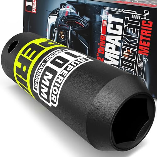 KIRXST 1/2 Drive 10mm Deep Impact Socket, 6 Point CR-V Deep Socket, 78mm Length, Auto Trucks Car Tires Repairing DIY Mechanic Tool