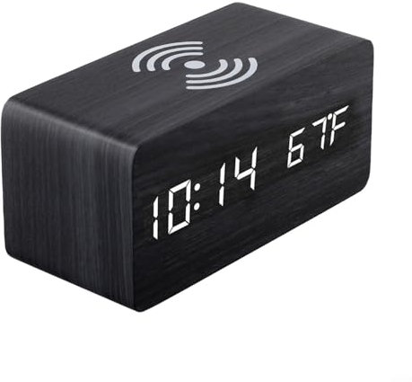 Uwithdanceme Radio Alarm Clock,Bedside Led Wireless Charging Radio Alarm Clock Temperature Display With 3 Alarm Settings With USB Charger(D)