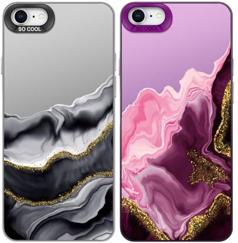 Tedyhulle Pack of 2 Phone Case For iPhone 7/8 / SE 2020/ SE 2022 4.7 Inch, Aesthetic Marble Purple Pattern, Hard PC Back Cover With TPU Soft Matte Silicone Bumper Shockproof Protective Case
