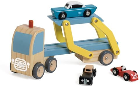 Classic World Autotransporter Holzspielzeug – LKW mit Rampe & 3 Holzautos – Fahrzeuge für Kinder ab 18 Monaten – Spielzeugauto & Geschenk für 1-3 Jahre