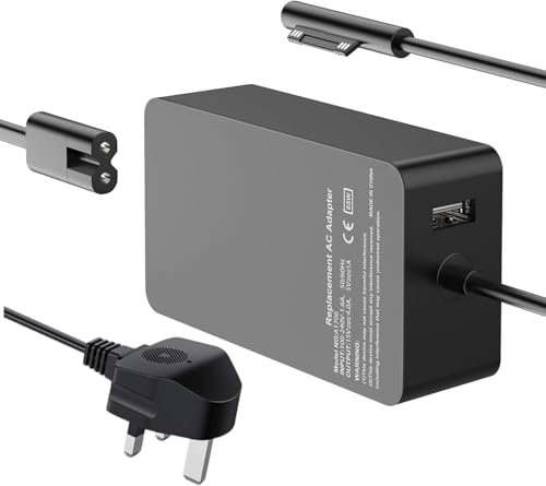 15V 2.58 a 44W Wizon Laptop Charger15V 2.58a 44W Compatible with Surface Pro 9 8 3 7 6 5 4 X Microsoft Surface Charger Windows 1 2 3 4 with 5V 1A USB Charging Port LED + FREE UK POWER CORD