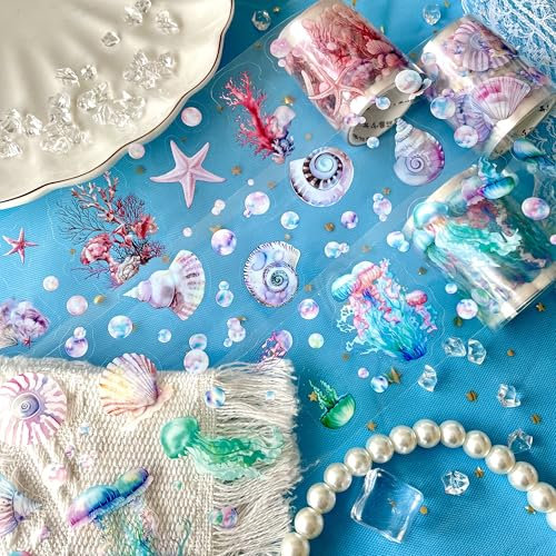 3 Rolls PET Washi Tape Set, Scrapbook Zubehör Pre-cut Tape for Sea, Ozeane Scrapbook Stickers for Scrapbooking, Jahreszeiten, Journaling, Bullet Journal, DIY Crafts, Gift Wrapping (Deep Glimmer 1)