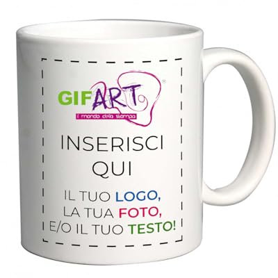 GIFART Tazza Personalizzata in Ceramica Colazione Vari Colori - 330 ml Personalizzabile con scritta, foto o logo - Regalo Festa della Mamma, Papà, fidanzata (Bianco)