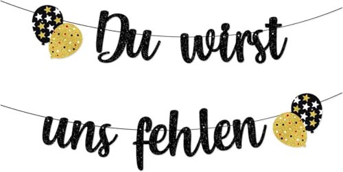 Sfoni Abschiedsparty Deko Banner Schwarz - Du wirst Uns fehlen Girlande - Rente Deko für Abschiedsfeier und Rente Party