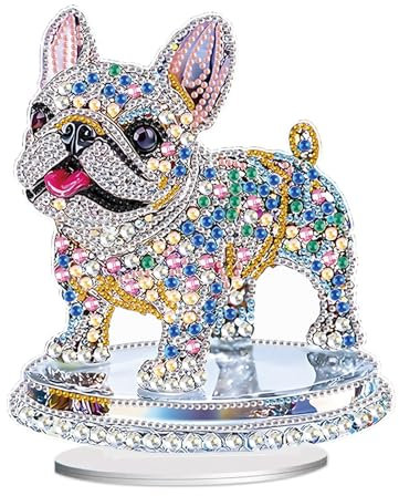JISHSHAY Diamond Art Desk Ornaments Diamond Painting Desktop Decoration Gem Art Table Top Decorations Gem Painting Table Ornaments Mosaic Kits for Adults Desk Top Kits with Special Shape Dog Bulldog