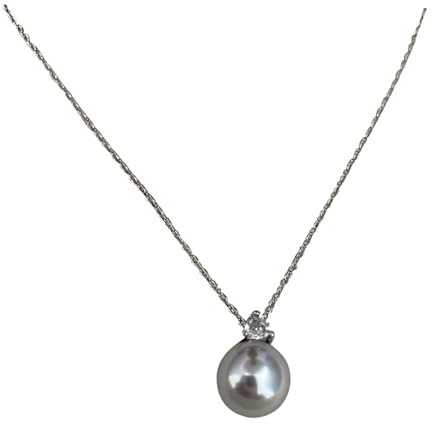 AMDXD Halskette Damen Jugendstil, Perle Anhänger Halskette Weizenkette Damen mit Perle Grau, Versilbert Edelstahl Halsketten Damen, Silber, 44CM