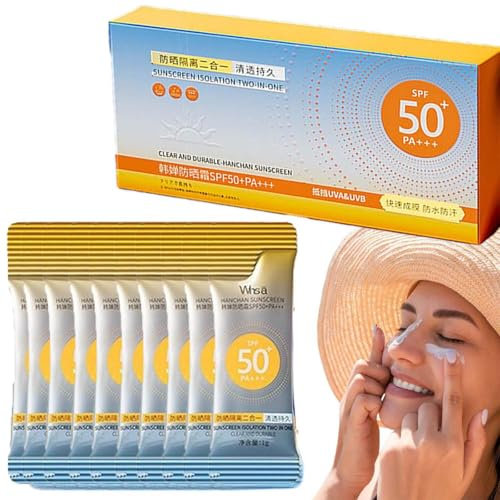 50 Stück Sonnenschutz in Reisegröße, Mini Sonnencreme In Reisegröße, Sunscreen Lotion mit UVA/UVB Schutz, Sonnenschutzmittel mit Lichtschutzfaktor 50+, Schweißresistente & Extra Wasserfeste (1)