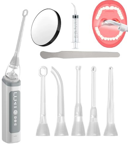 Smart Tonsil Stone Remover Vacuum Electronic, regolabile 3 intensità di aspirazione, siringa di risciacquo e specchio per una soluzione completa di igiene orale