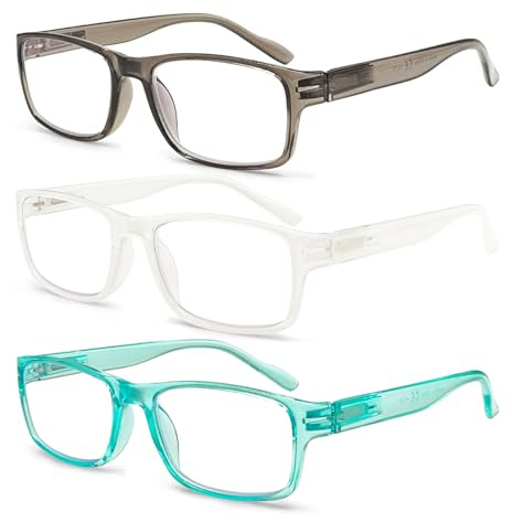 VisiWell 3 Pack Blue Light Blocking Reading Glasses with Anti UV Protection and Spring Hinge Stylish Unisex Readers