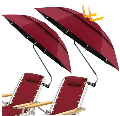 2PCS Chair Umbrella with Clamp 180° Adjustable UPF100+ Windproof Double Canopy Beach Chair Umbrella for Patio Camping Wheelchair Golf Carts Dark Blue
