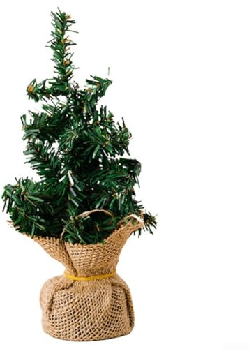Mini adorno festivo para árbol de Navidad para exhibición de mesa, hecho de PVC con base de arpillera natural, ideal para crear vacaciones en casa (20 cm)