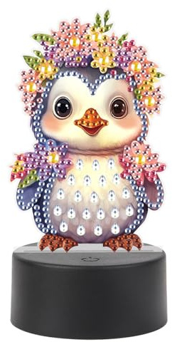 JISHSHAY Diamond Painting Lampe Pinguin Diamant Malerei Nachttischlampe Tiere Stickerei Diamant Licht DIY Nachtlicht LED Stickerei Licht Kreuzstich Night Light Puzzle Nachtlicht