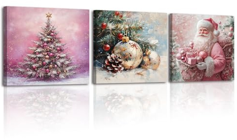 Piy Painting 3 Teilig Weihnachten Weihnachtsmann Wandbilder Wohnzimmer, Bilder Mit Rahmen, Weihnachtsbaum Leinwand Bilder Poster & Kunstdrucke Wandkunst Leinwand Malerei Schlafzimmer Küche 30x30 cm
