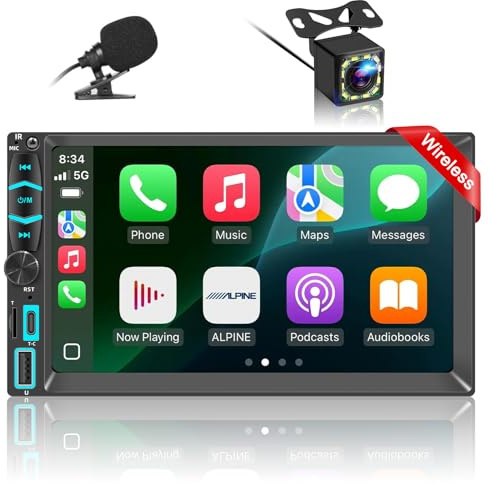 Autoradio 2 DIN Compatibile con Wireless Carplay & Android Auto,7 Pollici Touchscreen Stereo Auto Bluetooth con Schermo,Radio Auto con Mirror Link/USB/AM/FM/Microfono,Supporta Telecamera Posteriore