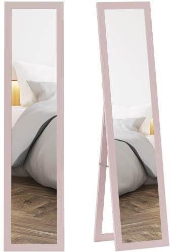 HOMCOM Specchio intero da terra 157x37cm con supporto rosa perlato chiaro | Specchio a figura intera, 3 modalità: autoportante, a parete, appoggiato, per soggiorno, ingresso, camera da letto