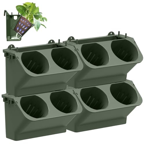 Fioriera da muro, fioriera da muro verticale impilabile da 250 ml, 4 pezzi, impilabile, con 8 vasi, supporto per vasi per piante sospese in plastica per la decorazione di interni/balconi/terrazze, de