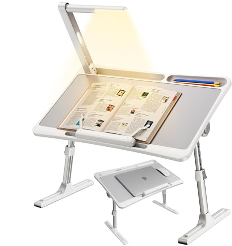 NIFBANG Laptop Tray Folding Bed Table with LED Light,Adjustable Height Lap Desks,Portable Foldable Laptop Desk for Sofa,Travel Car Seat Table Tray for Study,Eating Breakfast,Work,Reading Book Holder