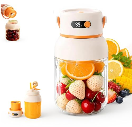 CBDYWVR 1000ml Wireless Juicer Cup, 36 Stainless Steel Blades and 18000RPM, 2-in-1 Mix & Drink Lid, LED Display & USB Rechargeable 2600mAh, Personal Smoothie Blender for Home Gym Office Trave (White)