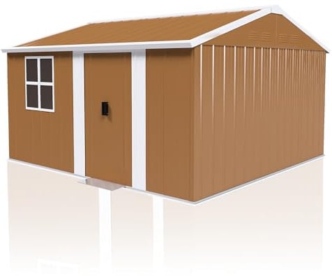 Abri de Jardin métallique 360x298 cm (10,8 m²) - Cabanon extérieur avec fenêtres, aération et Porte verrouillable, Rangement vélos et Outils, sans Fondation (Brun)