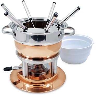 Swissmar F66415 Lausanne Fondue Set 11-teiliges, Kupfer/Edelstahl, 1.8L, Fondue-Set für Fleisch, Käse und Schokolade, für 6 Personen, Geschenkset