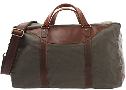 LECONI kleiner Weekender Canvas + Leder Used-Look Reisetasche Handgepäck Reise Fitnesstasche Sporttasche Damen + Herren 45x25x20cm grün LE2009-C
