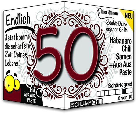 Schlump-Chili⎥Endlich 50 - das witzige scharfe Geburtstagsgeschenk. Eine originelle Geschenkidee zum 50. Geburtstag für Männer und Frauen