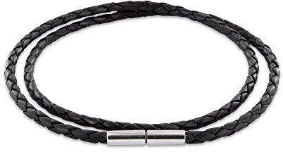 Auroris Echtleder Kette geflochten schwarz Dicke 3mm mit Tunnel-Drehverschluss aus Edelstahl/Länge: 40cm