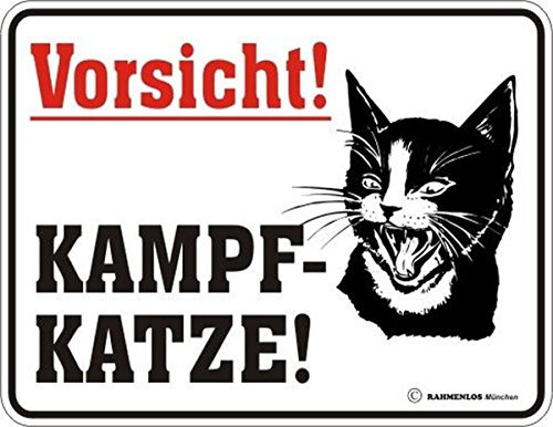 RAHMENLOS Original Blechschild für den Katzenfreund: Vorsicht! Kampfkatze