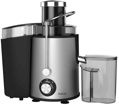 SOGO Licuadora de Acero Inoxidable 400W con 2 Velocidades – Extractor de Jugos con Depósito de Pulpa – Licuadora con Tubo 65mm y Jarra 500ml – Fácil de Limpiar y Apta para Lavavajillas