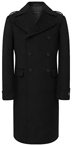 The Platinum Tailor Mens Black Overcoat Wool & Cashmere Great Coat Long Double Breasted Heavy Warm Winter (UK, Numeric, 42, Regular, Regular, Black)
