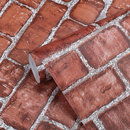 Coavas Brick Wallpaper Peel and Stick Red Faux Brick Contact Paper 17.7x196.9 Inches Removable Wall Paper Adhesive Renter Friendly Wallpaper Bathroom Wallpaper Farmhouse Kitchen Backsplash
