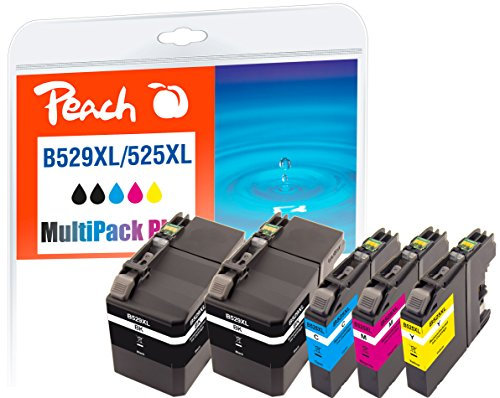 Peach B525/529 Spar Pack Plus Druckerpatronen XL (2xBK, C, M, Y) ersetzt Brother LC-529, LC-525XL für z.B. Brother DCPJ 100, Brother DCPJ 105, Brother MFCJ 200