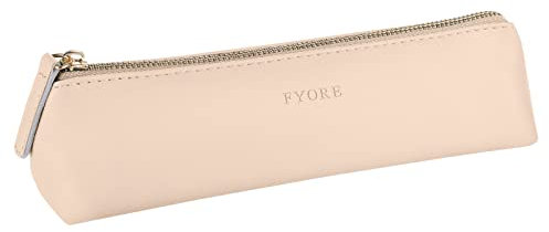 Fyore Luxus PU Leder Federmäppchen Klein Dreieck Design Mäppchen für Schule Universität Kosmetik Make up (Beige)