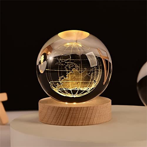 qianyue 60mm 3D Laser Erde Vier Kleeblatt Gravierte Rose Kristallkugel Miniatur Blume Globus Glaskugel Dekoration Ornament (Erde)
