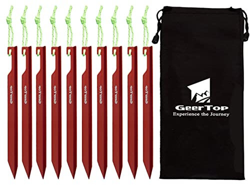 GEERTOP Camping Zelthering Zelt Heringe Aluminium Zelt-Kleinteile 10 Pack Y-förmige Wirbel für Zeltplane,Camping, Strand,andern Bergsteigen,Geeignet für die Meisten Bodentypen (Rot)