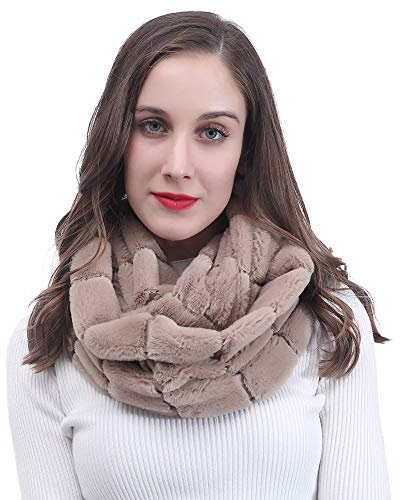 Lina & Lily Loop Schal Damen Winter Schlauchschal aus Kunstpelz (Khaki)