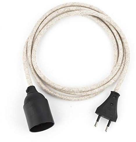 5m Plug-In Lampe LEINEN, Textilkabel mit Lampenfassung aus Thermoplast (GLATTMANTEL) mit Eurostecker