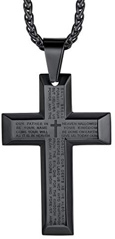Richsteel Schwarz Vaterunser Kette Edelstahl kruzifix Kette mit Gebetswort als Anbetung Schmuck