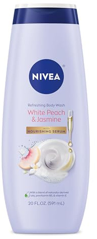 NIVEA Refreshing White Peach and Jasmine Body Wash with Nourishing Serum, Scented Body Wash for Women, Enriched with Provitamin B5 and Vitamin E, 20 Fl Oz Bottle