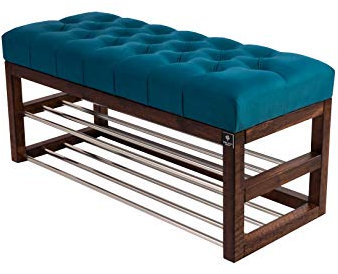 EMRA WOOD LPP 5 Sitzbank Bank Hocker HÖHE 45cm Velour Türkis Holz Nuss Lackiert Antik Schick Elegant Neu OVP Handarbeit Nach Mass (75, 30)