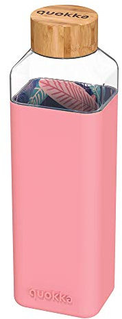 Quokka Storm Inner Night Forest Bouteille d'eau carrée en Verre sans BPA avec Housse en Silicone et Bouchon en Bambou 700 ML