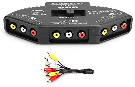 Socobeta Cinch-Splitter 3-in-1-out-Auswahlschalter für Audio-Video-Wandler mit AV-Kabel für DVD-VCD-Videorecorder(Schwarz)