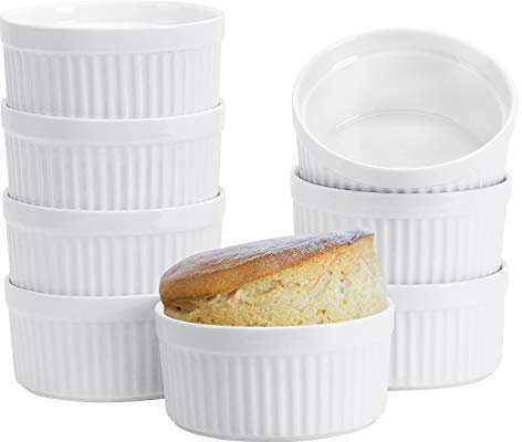 Ramekins 8 OZ, Set of 8, Porcelain Souffle Dishes for Creme Brulee, Custard, Lava Cakes, Pudding, Flan, Mini Desserts - Oven Safe