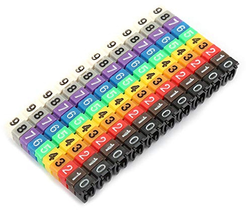 Cable Numbering Kit, Akozon C Shape Coded Clip on Plastic Cable Identification Wire Cord Cable Marker Digital Number Tube Wire Label Colorful for Marking The Color-Coded Cables (100Pcs 2.5mm²)