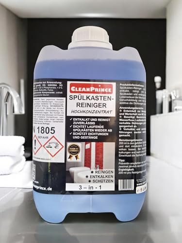 Spülkastenreiniger 5 Liter Wasserkastenreiniger flüssig | entkalkt und desinfiziert Toilettenspülkästen und reinigt zuverlässig Entkalker, keimreduzierend.