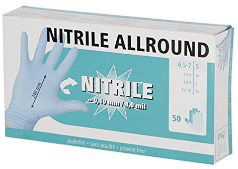 Kerbl 153050 Allround Nitril Einweghandschuhe, puderfrei, 50Stück/Box, Einmalhandschuhe, Nitrilhandschuhe, Untersuchungshandschuhe Gr. S-XL, L, blau